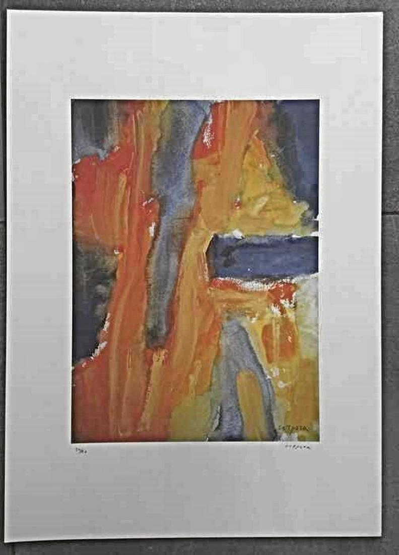 Antonio Corpora "Abstraction II": Antonio Corpora (1909 – 2004, Tunisian/Italian) “Abstraction” is a limited edition (30/150) color lithograph that is both signed in the plate and hand-signed by the artist in pencil. There is a