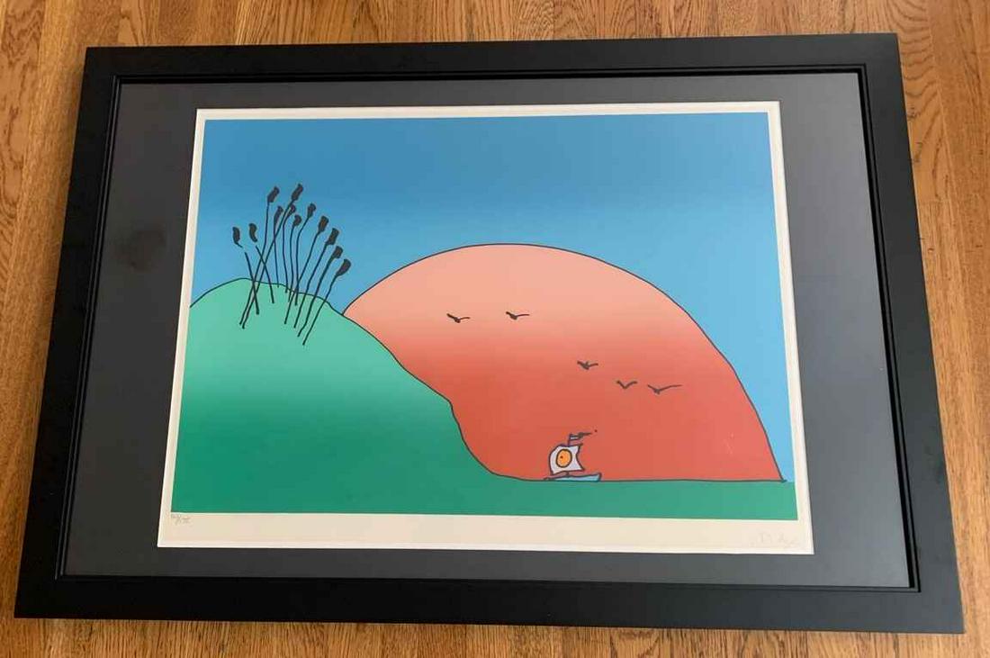 Peter Max - Morning Arrival: Peter Max (b. 1937, German American) “Morning Arrival” (1978) Limited edition lithograph signed in the lower right and numbered (167/175) in the lower left in pencil by the Pop artist. Overall con