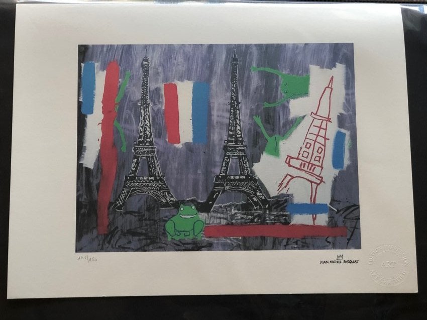 Jean-Michel Basquiat (After) - Eiffel Tower: (After) Jean-Michel Basquiat (1960 â€“ 1988) and Andy Warhol (1928 â€“ 1987); â€œEiffel Tower” - This reproduction is a limited edition (145/150) lithograph on Arches paper with th
