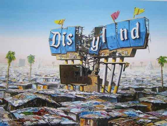 Jeff Gilette - "Disyland - Sign": Jeff Gillette (b. 1959, American) â€œDisylnd” (2015) Digital Print; Open Edition; Signed by the artist in the lower right; 13 x 19” (paper), 9.6 x 17" (image), with mat and frame, it m