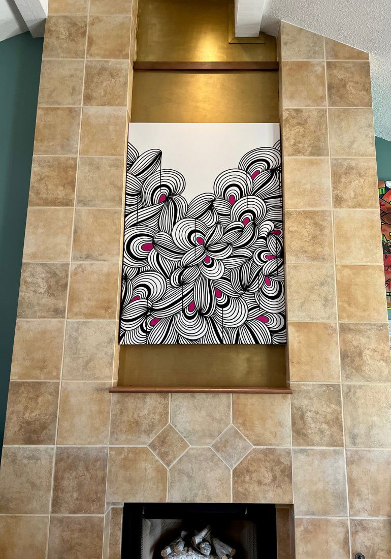 Kef! - Waves of Innerlife #4: KEF! (Given name; Simon Rohlen, b. 1989) A huge aerosol on canvas titled, "Waves of Innerlife #4". The framed work of art ) measures 63 x 43 inches and is signed with both names, dated (2019) and titl