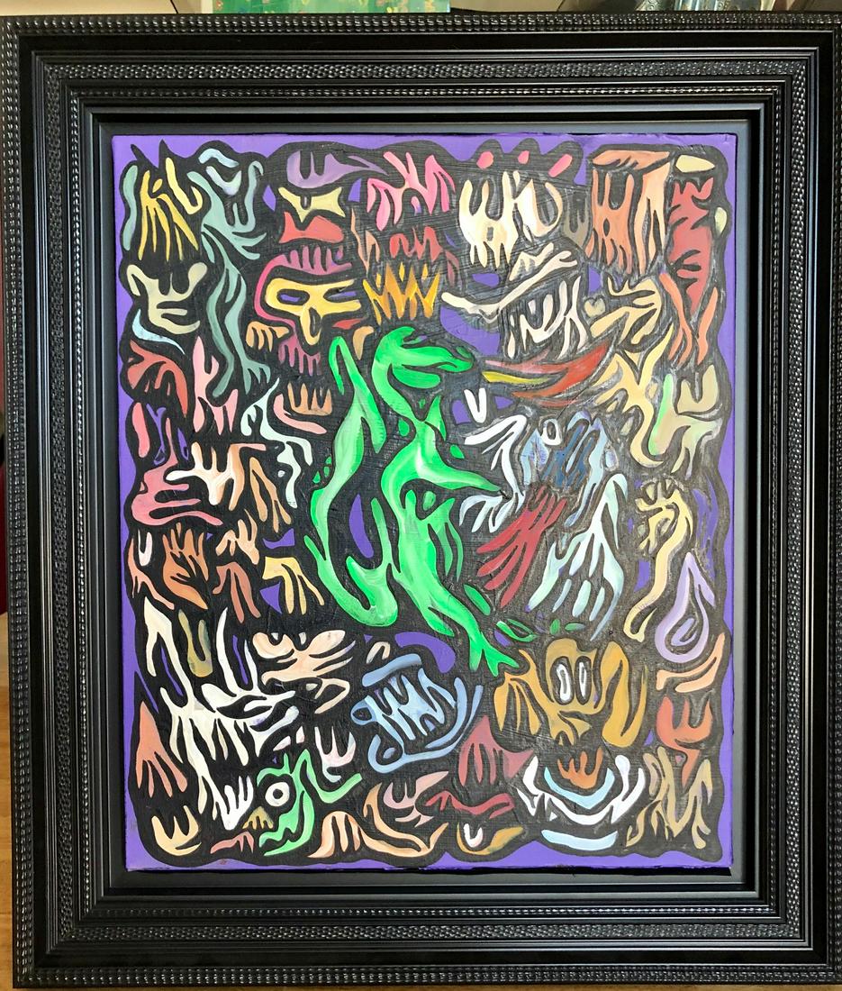 Fabien Verschaere - Dragon Story: Fabien Verschaere (b. 1975, France) â€œDragon Story” (2018) is an acrylic painting on canvas measuring 21.5 x 18 inches that is hand signed by the artist. Drawing on the images, mythology, a