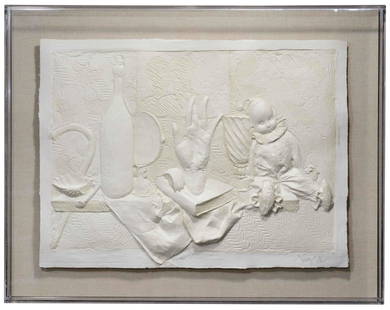 Frank Gallo "Still Life": Frank Gallo (b. 1933 - 2019, American) Â“Still LifeÂ” - Cast Paper limited edition sculpture, pencil signed and numbered (45/200). The paper measures 24 x 33 x 4.5 inches and is encased in plexi