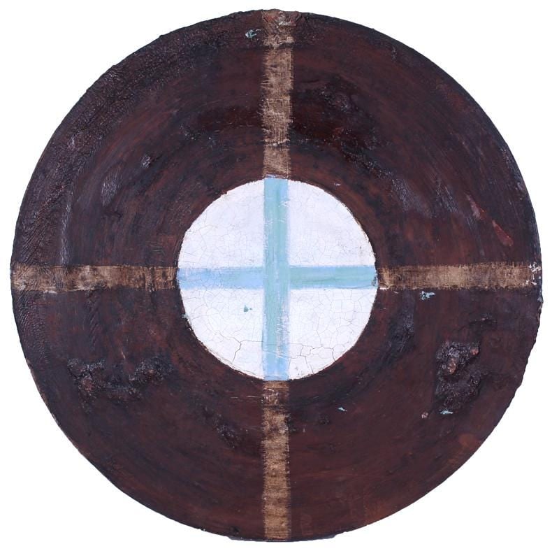 John Millei - Symbol of Self: John Millei (b. 1958, California) “Symbol of Self” (1988) Oil painting on a constructed wooden circle measuring, 30.33 inches in diameter and 2 inches thick along the rim. The work of art is h