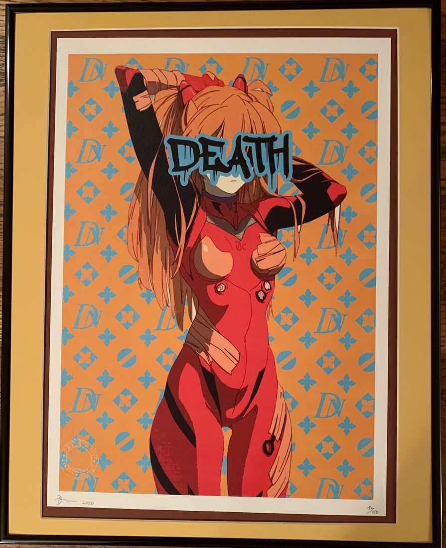Death NYC - Untitled Character (Asuka): DEATH NYC (b. 1979, American), Untitled (2020) Limited edition screen print in color on fine art paper, hand signed/dated in the lower left, and numbered [52(?)/100] in the lower right in pencil, with