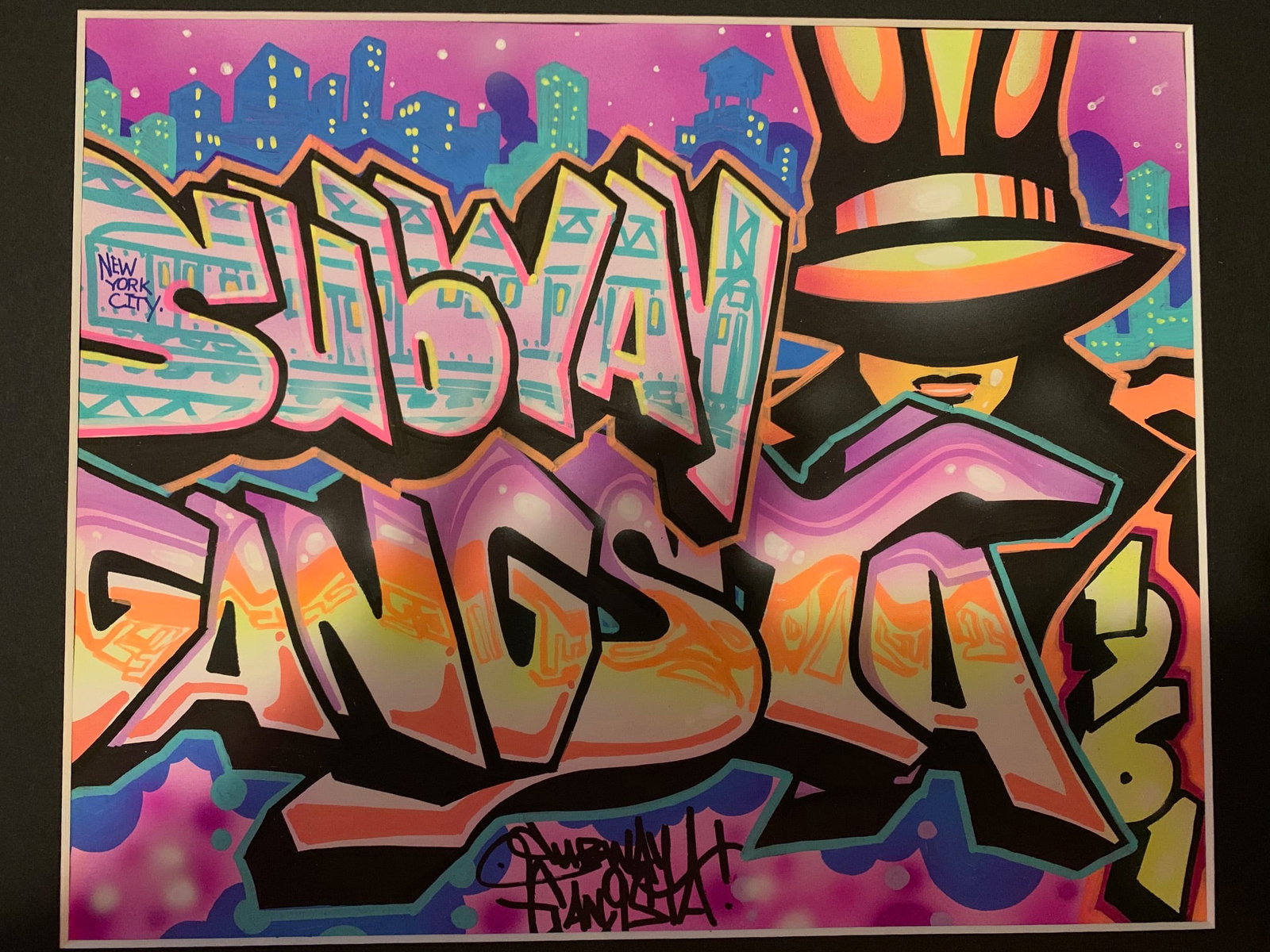 Jesse Rodriguez SONIC BAD - Subway Gangsta: SONIC aka Sonic Bad (Jesse Rodriguez, b. 1961 USA) “Subway Gangsta” (2011) Original spray paint and marker on paper by one of the pioneers of graffiti street art. The sheet measures 8.5 x 10.5
