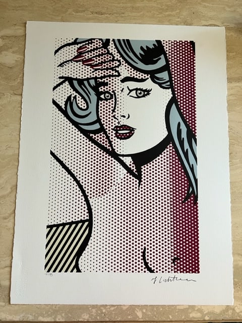 (After) Roy Lichtenstein - Nude with Blue Hair: Roy Lichtenstein (1923 – 1997, American), “Nude with Blue Hair” is a limited-edition silkscreen reproduction, hand-numbered 17/199 with Signature Imprimee. The sheet measures 76 x 51 cm (30