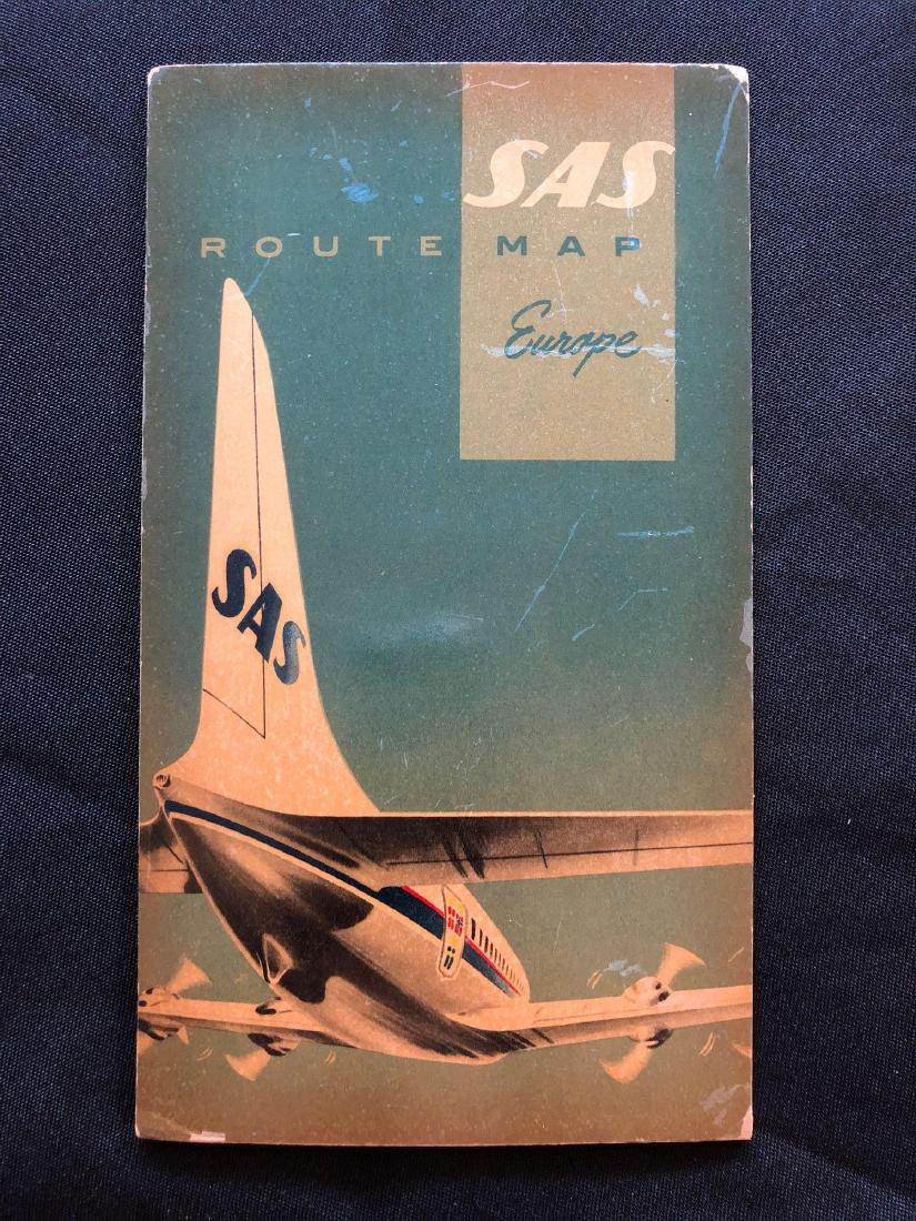 SAS Scandinavian Airlines Europe Route Map 1958: SAS Scandinavian Airlines Europe Route Map 1958