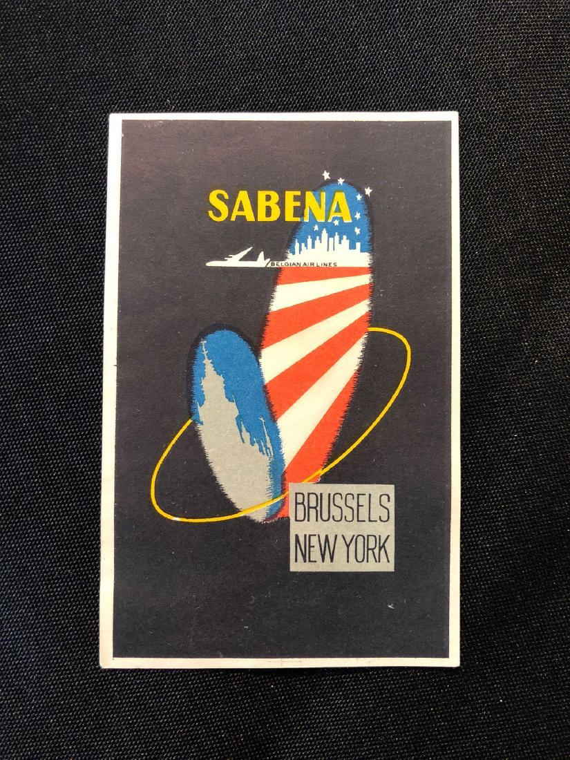 Sabena Belgian Airlines Sticker / Decal / Luggage Label: Sabena Belgian Airlines Brussels New York Sticker / Decal / Luggage Label