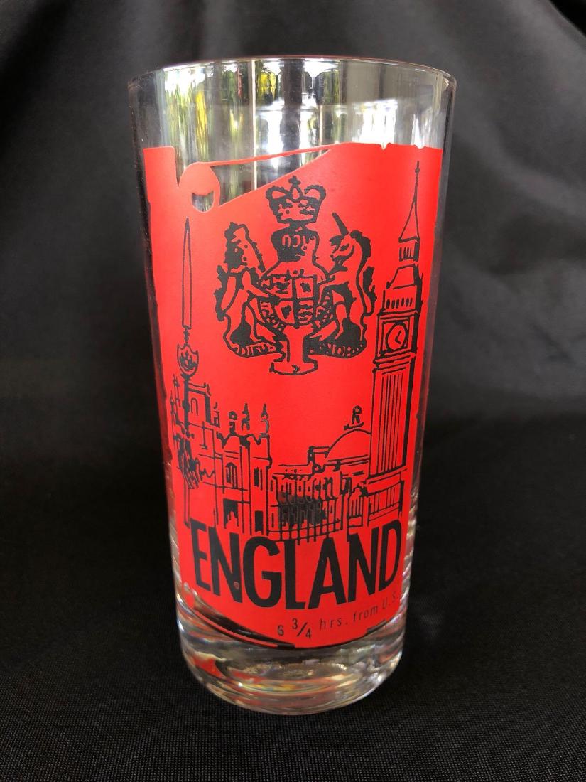Pan Am England Mid Century Souvenir Tumbler / Glass Red: Approx. 5 1/2"