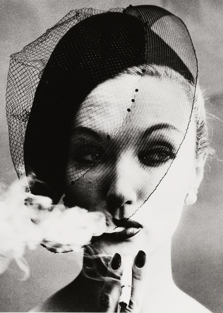 WILLIAM KLEIN (* 1928): WILLIAM KLEIN (* 1928) | ‘Smoke and Veil’ (Vogue), 1958 | Gelatin silver print, printed in the 1990s | 47,6 x 34,2 cm | Signed, titled and dated by the photographer in pencil on the revers