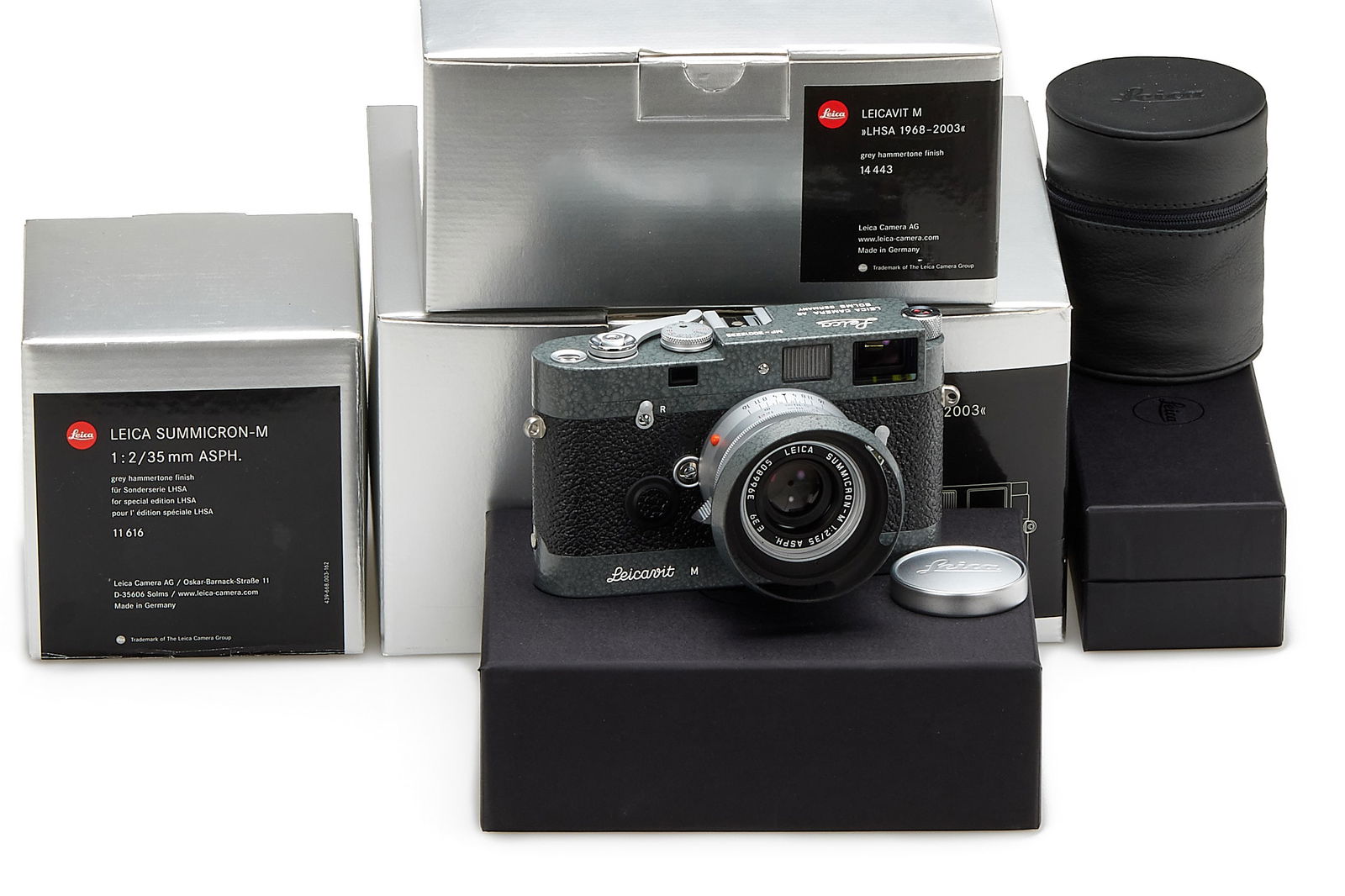 Leica MP 'LHSA 1968-2003 Hammertone Edition' 10314: SN: 3001235 Year/Baujahr: 2004 Condition/Zustand: A English New Leica MP Grey Hammertone LHSA 1968-2003 set, complete with Leica MP no.3012235, Leica 2/35mm Summicron-M ASPH no.39668