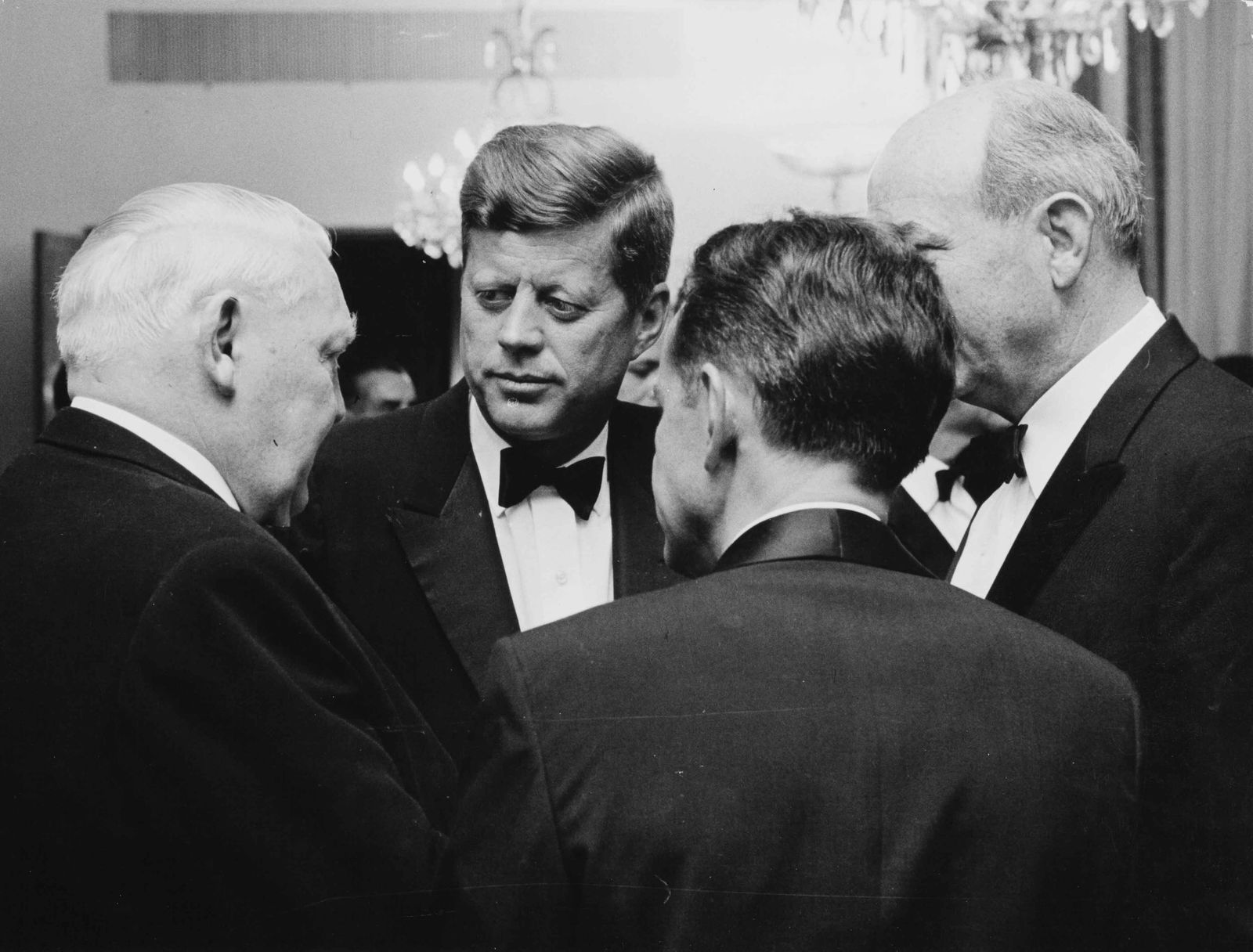 BUNDESBILDSTELLE BONN | John F. Kennedy, Dean Rusk and Prof. Erhard, 1963: Vintage print, 18 x 24 cm, stamped