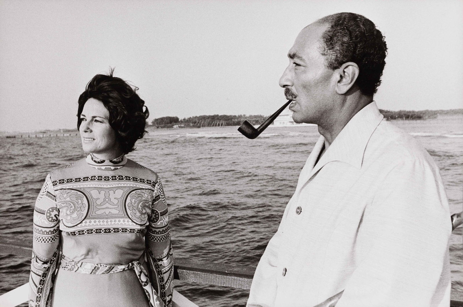 GENEVIÈVE CHAUVEL | President Sadat, Mamoura Beach, Alexandria, 1972: Vintage print, 20 x 30 cm, stamped