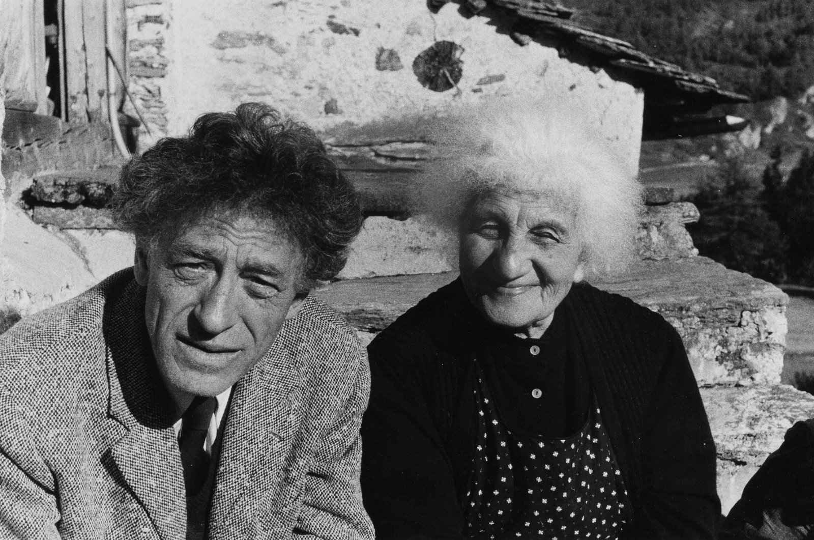 ERNST SCHEIDEGGER (1923–2016) | Alberto Giacometti with mother: Vintage print, 19 x 29 cm, stamped