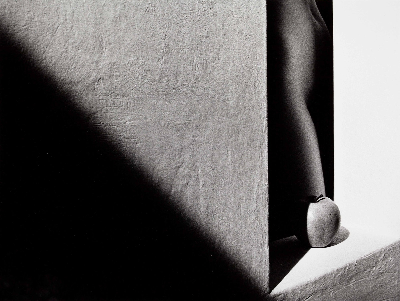 SAM HASKINS (1929–2009) : SAM HASKINS (1929–2009) | Apple on sill with diagonal shadow, 1980 Image size: 29.4 x 39.4 cm English Vintage silver print on double-weight semi-matte paper 30.4 x 40.1 cm, in excellent conditio