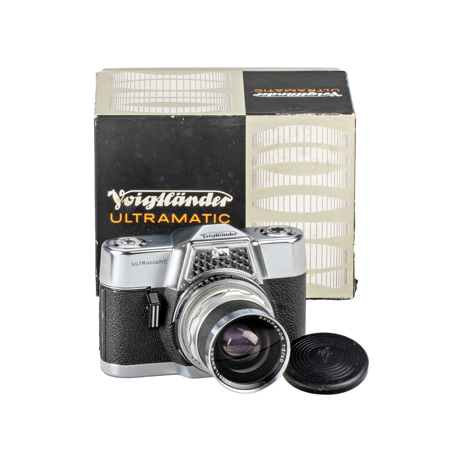 Voigtländer Ultramatic + Skopagon 2/40mm: SN: 4148 Condition/Zustand: A- English Mint Ultramatic with the rare Skopagon 2/40mm no.6779710 with clean and clear lenses, with Ultramatic box. Deutsch Neuwertige Ultramatic mit dem seltene