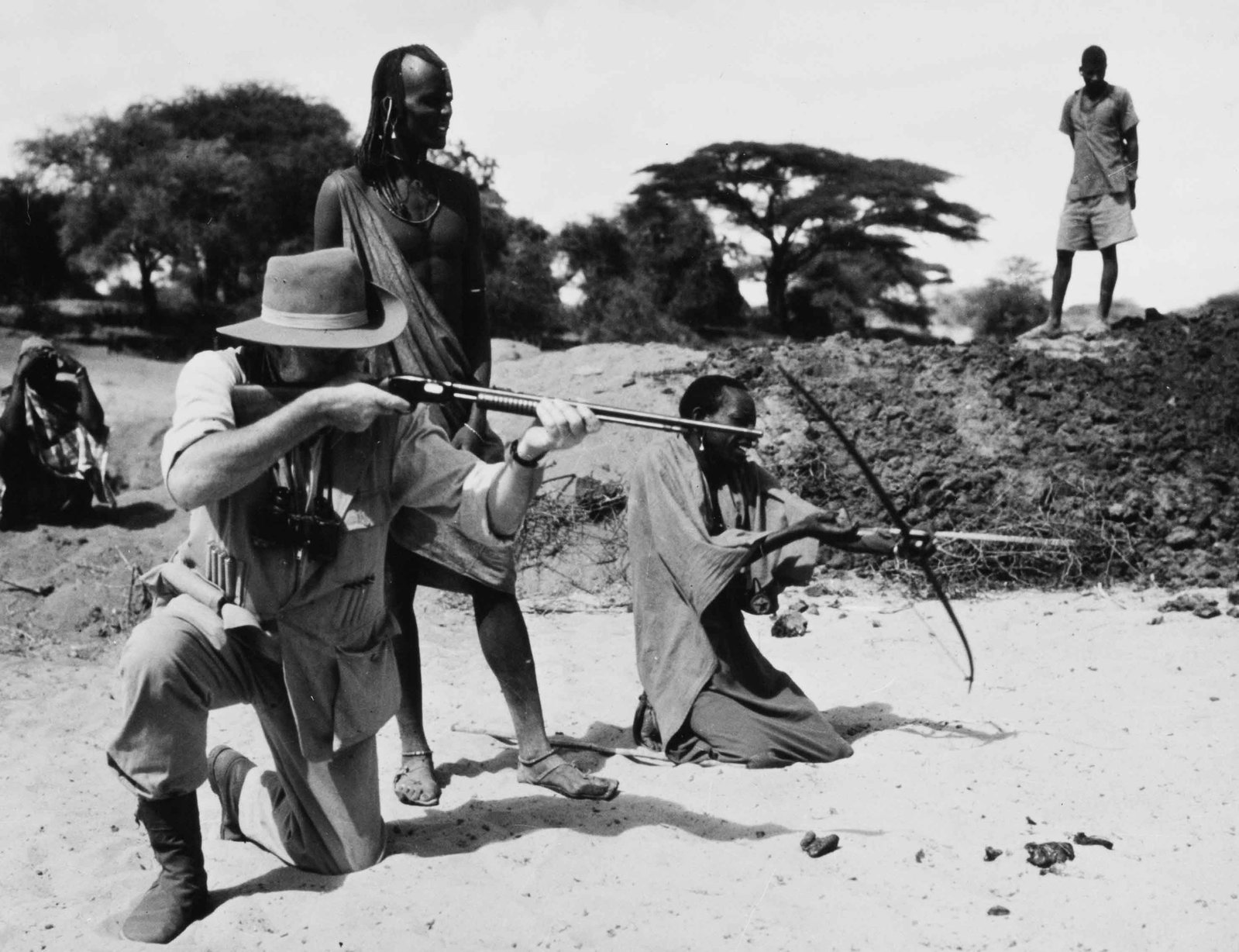 EARL THEISEN | Ernest Hemingway hunting big game in Kenya, 1954: Vintage print, stamped, 17 x 22 cm Look Magazine The safari took Hemingway across East Africa in 1953?54, with Kenya at its centre and later episodes extending to Uganda and Tanzania. In this scene, h