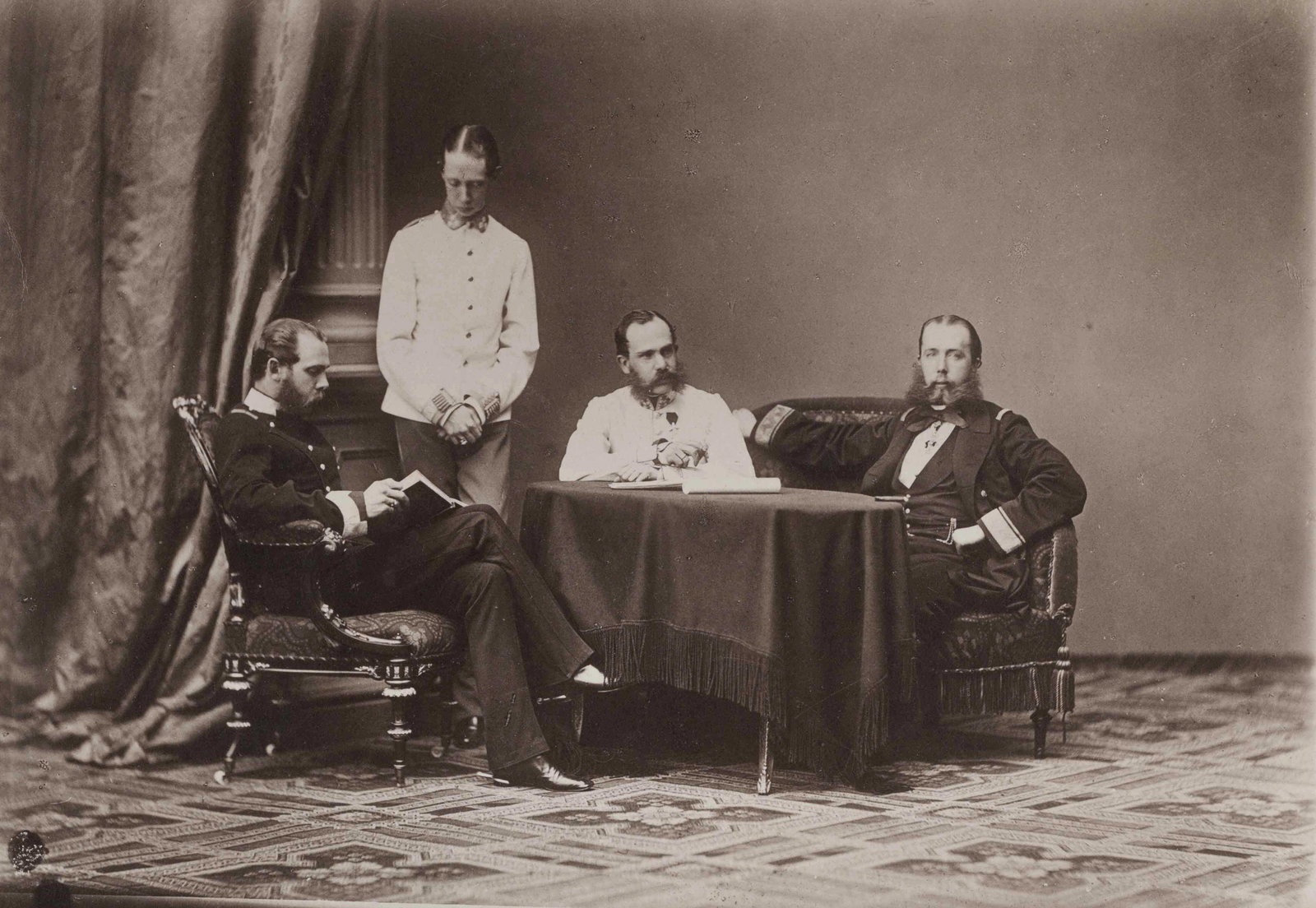 LUDWIG ANGERER (1827–1879): LUDWIG ANGERER (1827–1879) | Emperor Franz Joseph I with his brothers, Vienna 1860 Image Size: 11 x 16 cm English Matte collodion print, printed c. 1890, 12 x 17 cm, in very good condition.