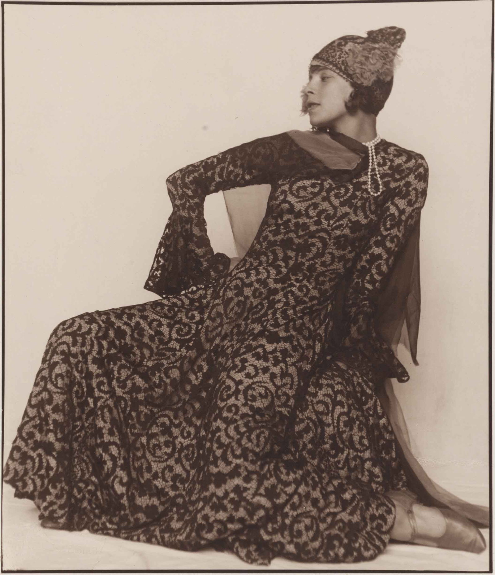 TRUDE FLEISCHMANN (1895–1990): TRUDE FLEISCHMANN (1895–1990) | Dancer Tilly Losch, Vienna 1928 Image Size: 19 x 16.2 cm English Vintage gelatin silver print, sepia-toned, flush-mounted on the original board c. 34 x 25 cm, in