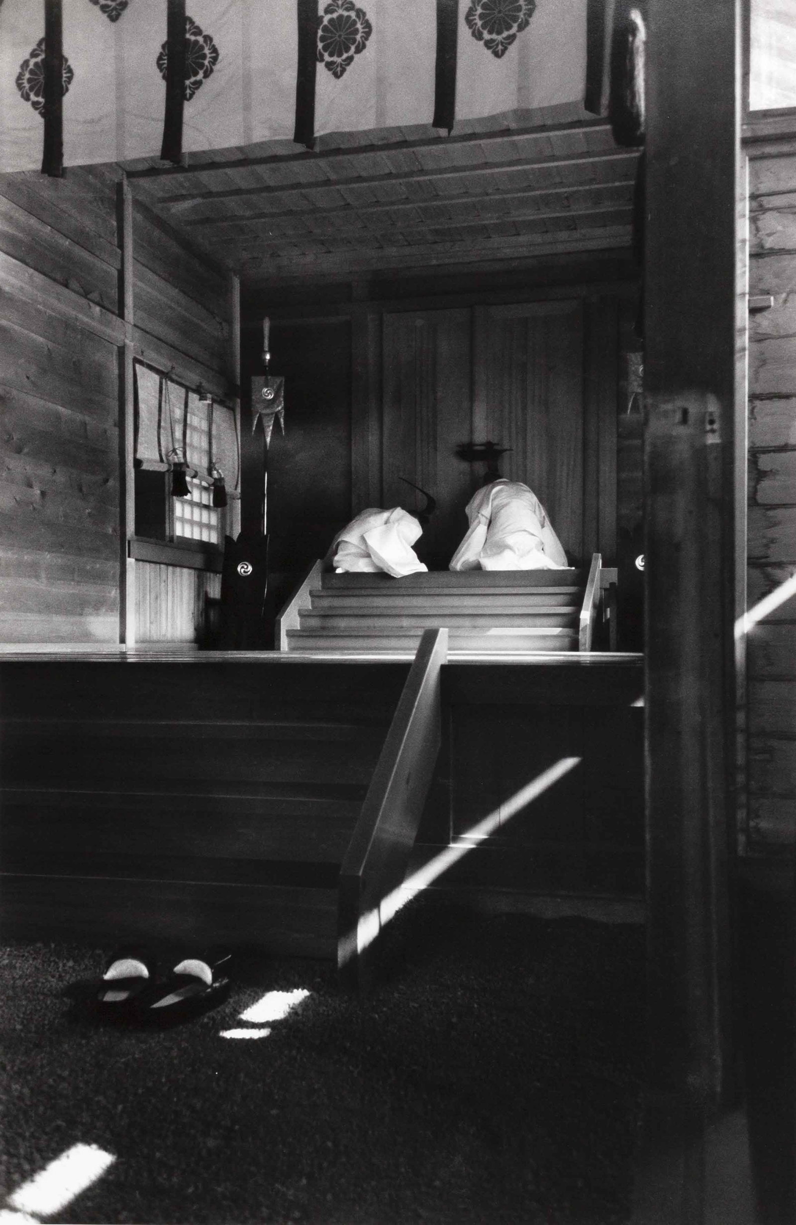 WERNER BISCHOF (1916–1954): WERNER BISCHOF (1916–1954) | Priests of the Meiji Temple, Tokyo 1951 Image Size: 55.3 x 36 cm English Gelatin silver print, printed in 1989, 60.5 x 50.7 cm, in excellent condition. Magnum's "In