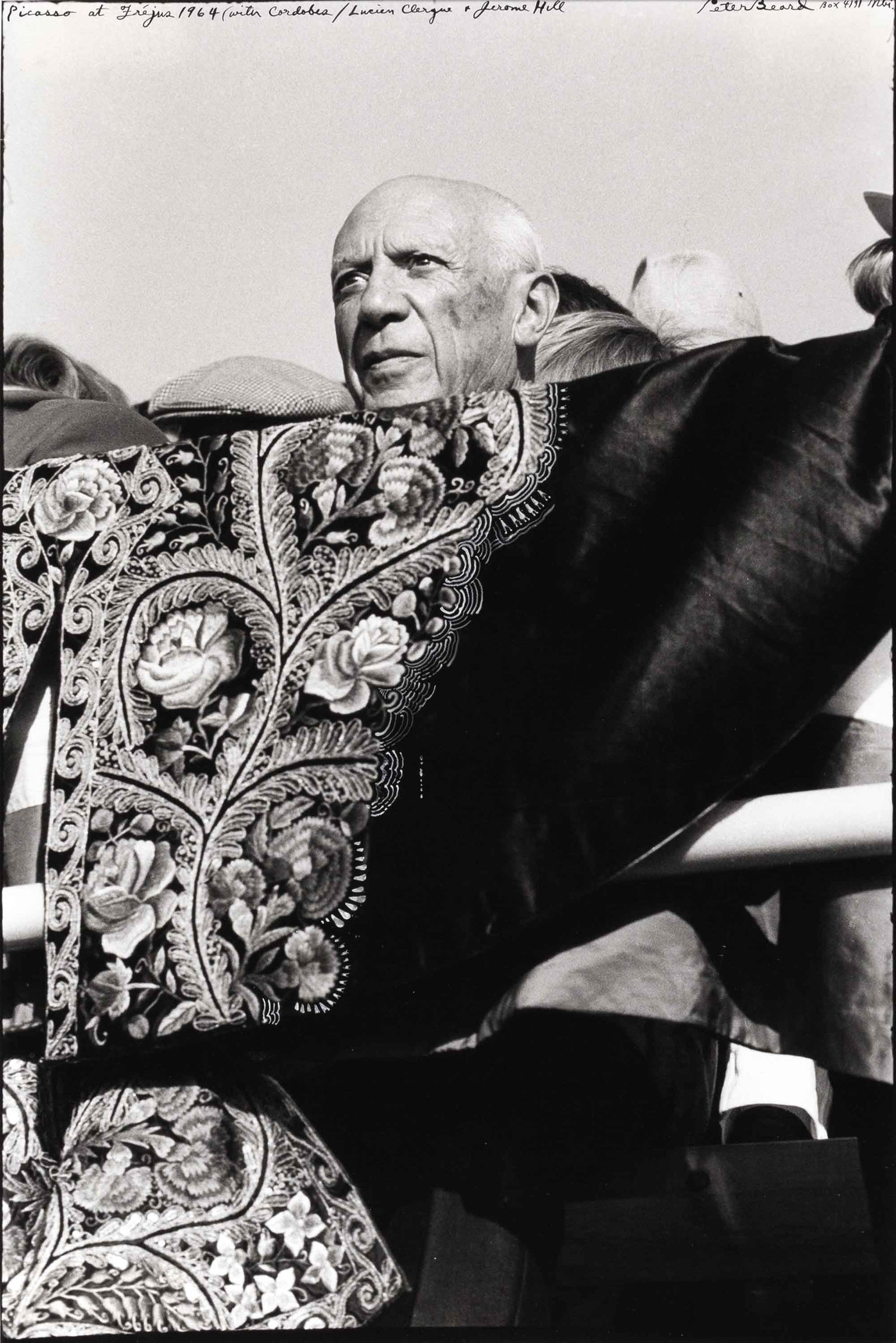 PETER BEARD (1938–2020): PETER BEARD (1938–2020) | Picasso at a bullfight in Fréjus, Côte d'Azur, France 1964 Image Size: c. 45.5 x 30.5 cm English Gelatin silver print with a beautiful ornamental
