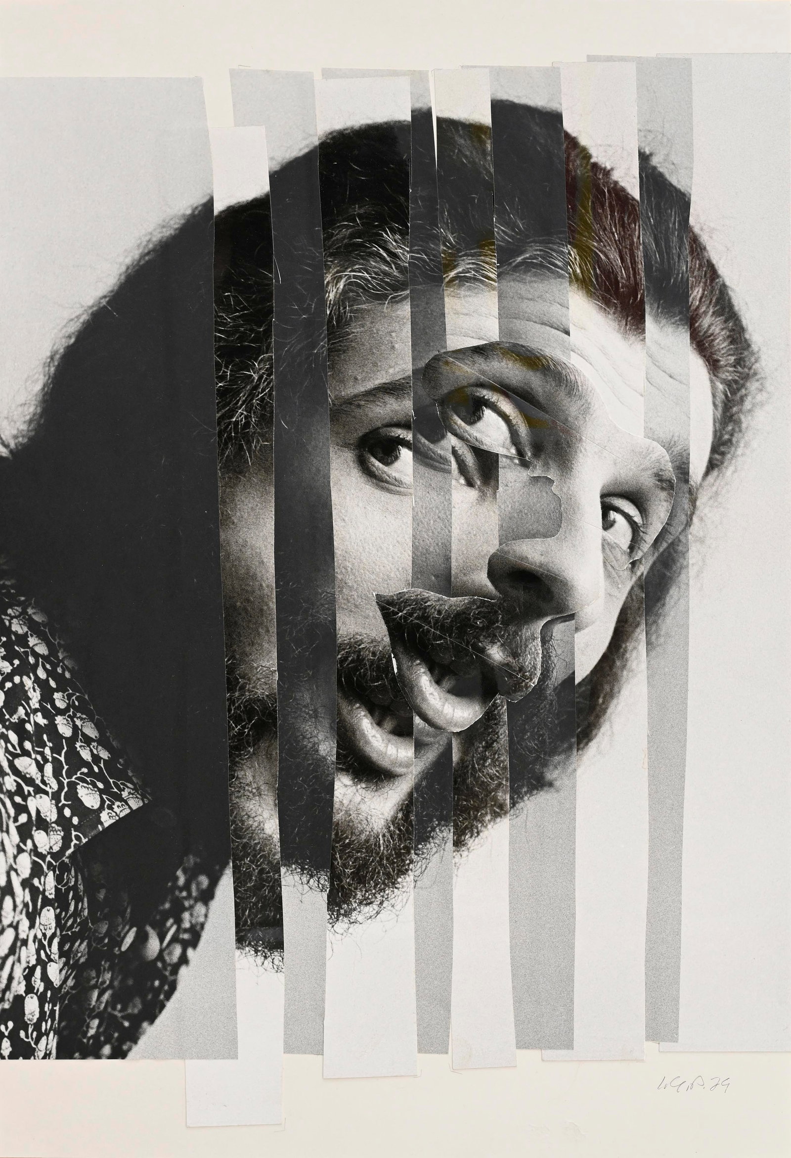 INGEBORG G. PLUHAR (*1944): INGEBORG G. PLUHAR (*1944) | André Heller (portrait photo collage), 1974 Image Size: 47.2 x 32.7 cm English Gelatin silver print, in very good condition. Original frame with museum glass, 66.5 x