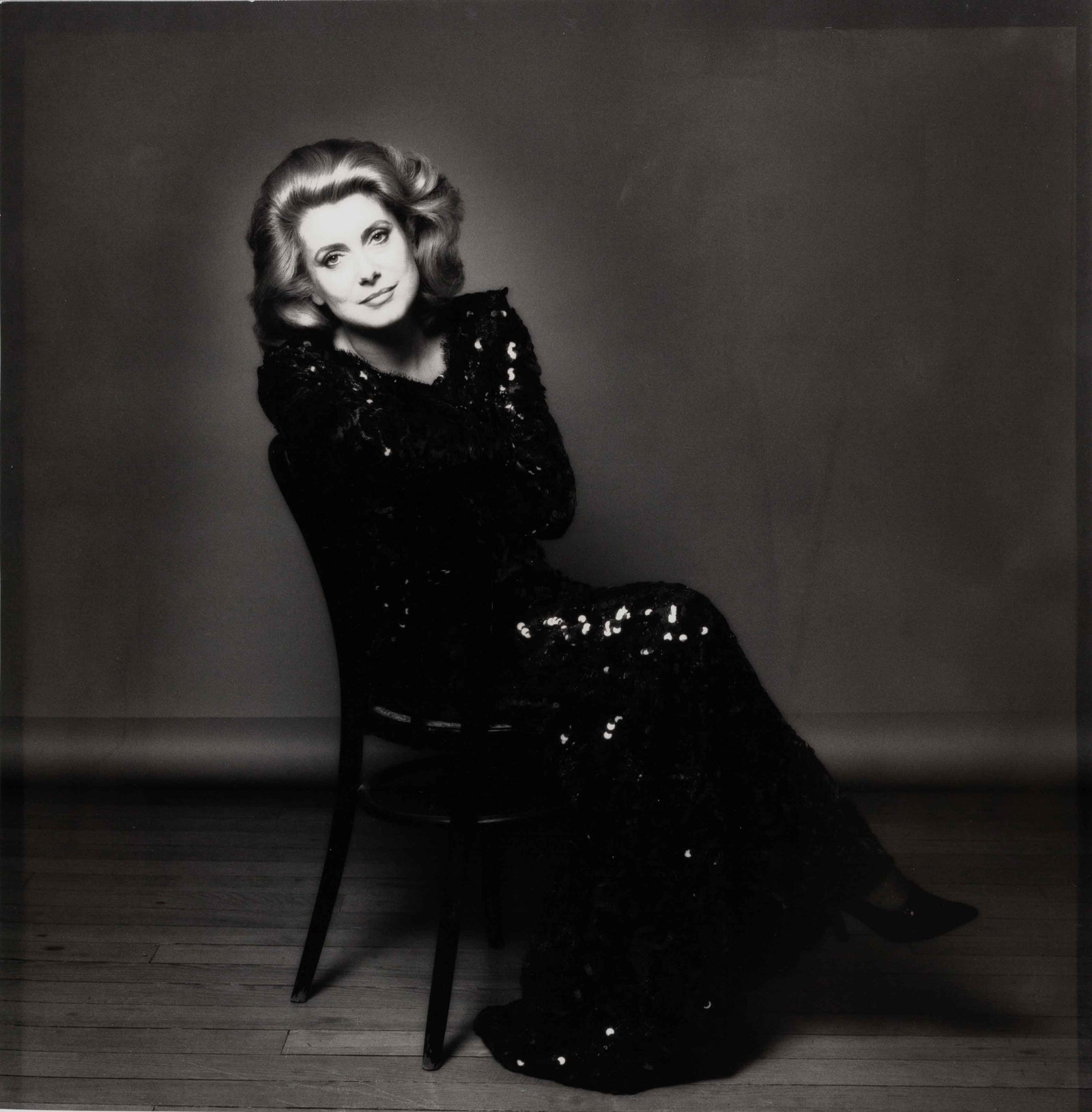 JEANLOUP SIEFF (1933–2000): JEANLOUP SIEFF (1933–2000) | Catherine Deneuve, Paris 1984 Image Size: 29 x 28.7 cm English Gelatin silver print, printed in the 1990s, c. 40 x 30 cm, in very good condition. Signed in black
