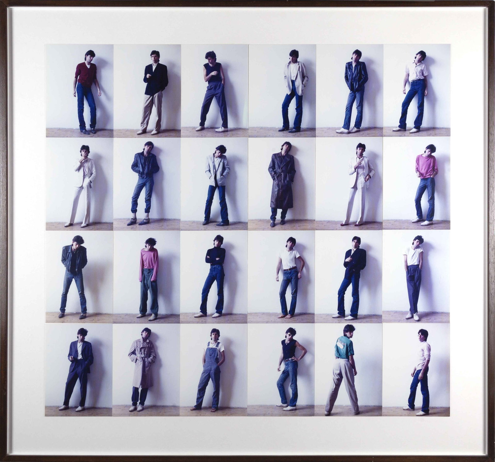 HANS WEIGAND (*1954): HANS WEIGAND (*1954) | 'Disco Boys' (24-part montage), Vienna 1978 Image Size: c. 76.5 x 84 cm English Collage consisting of 24 vintage chromogenic prints, 19 x 14 cm each, mounted in four rows on