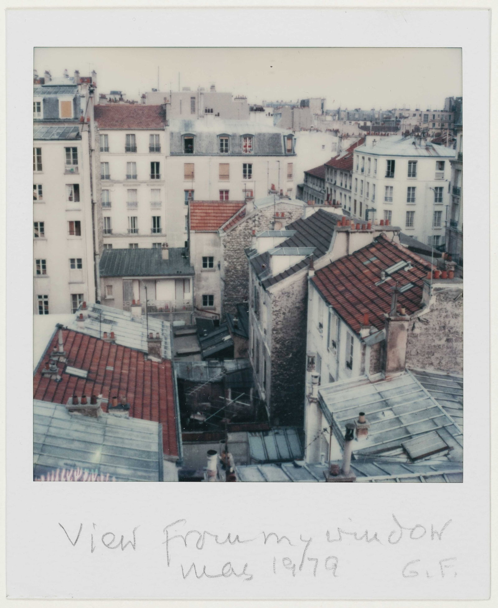 GISÈLE FREUND (1908–2000): GISÈLE FREUND (1908–2000) | 'View from my window', May 1979 Image Size: 8 x 7.8 cm English Unique Polaroid SX-70, 10.8 x 8.9 cm, in excellent condition. The photographer's initials, title a