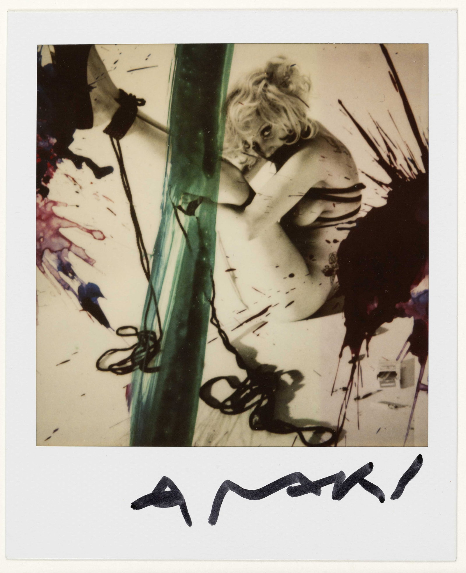 NOBUYOSHI ARAKI (*1940): NOBUYOSHI ARAKI (*1940) | Lady Gaga (Bondage), Japan 2009 Image Size: 7.9 x 7.7 cm English Unique SX-70 Polaroid, 10.8 x 8.8 cm, in excellent condition. Signed by the photographer in black ink in the