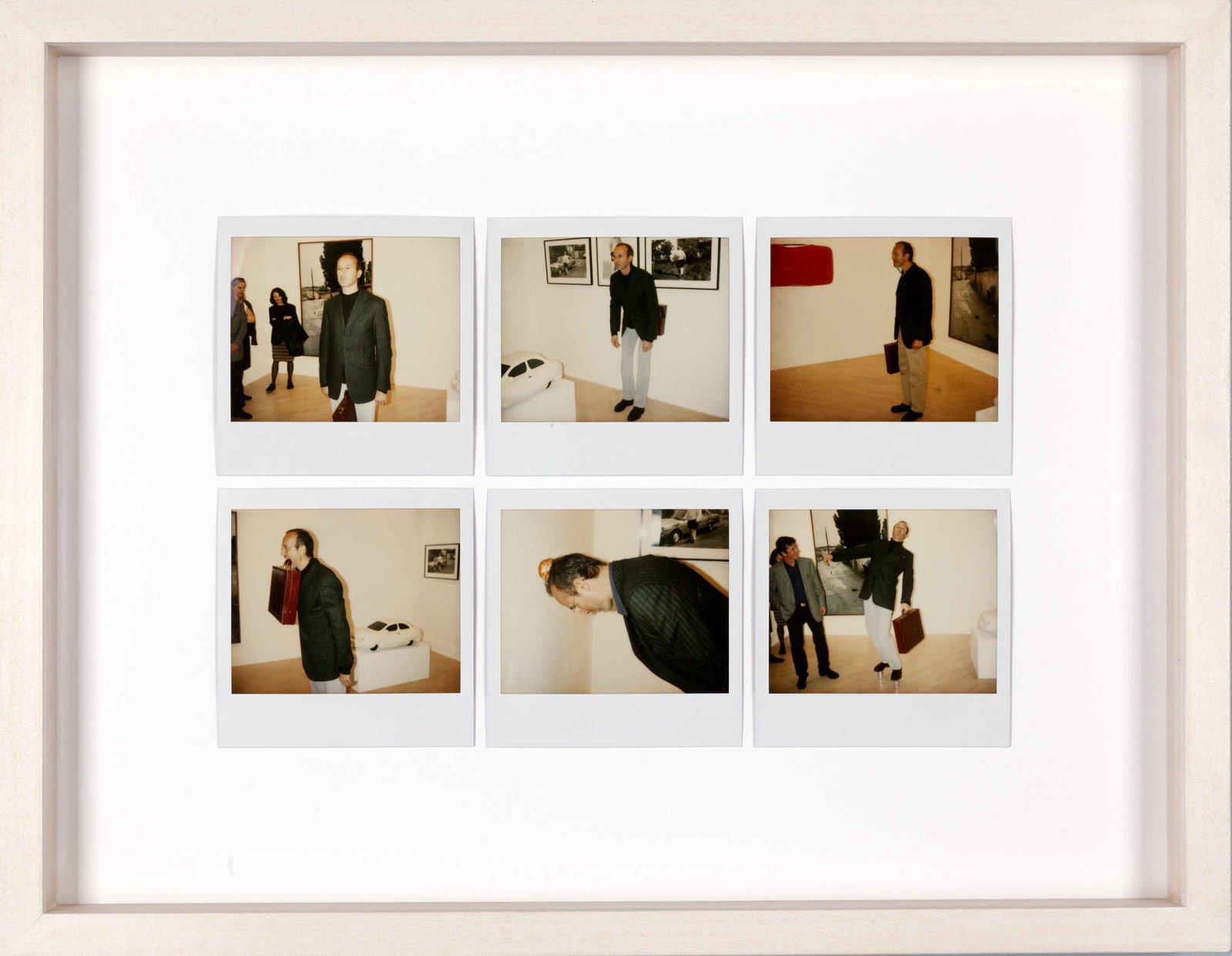 ERWIN WURM (*1954): ERWIN WURM (*1954) | 'Morning Walk - to the office' (6-part collage), October 19, 2001 Image Size: 7.3 x 9.2 cm each English Six unique Polaroid Spectra instant photographs, mounted in two rows, in