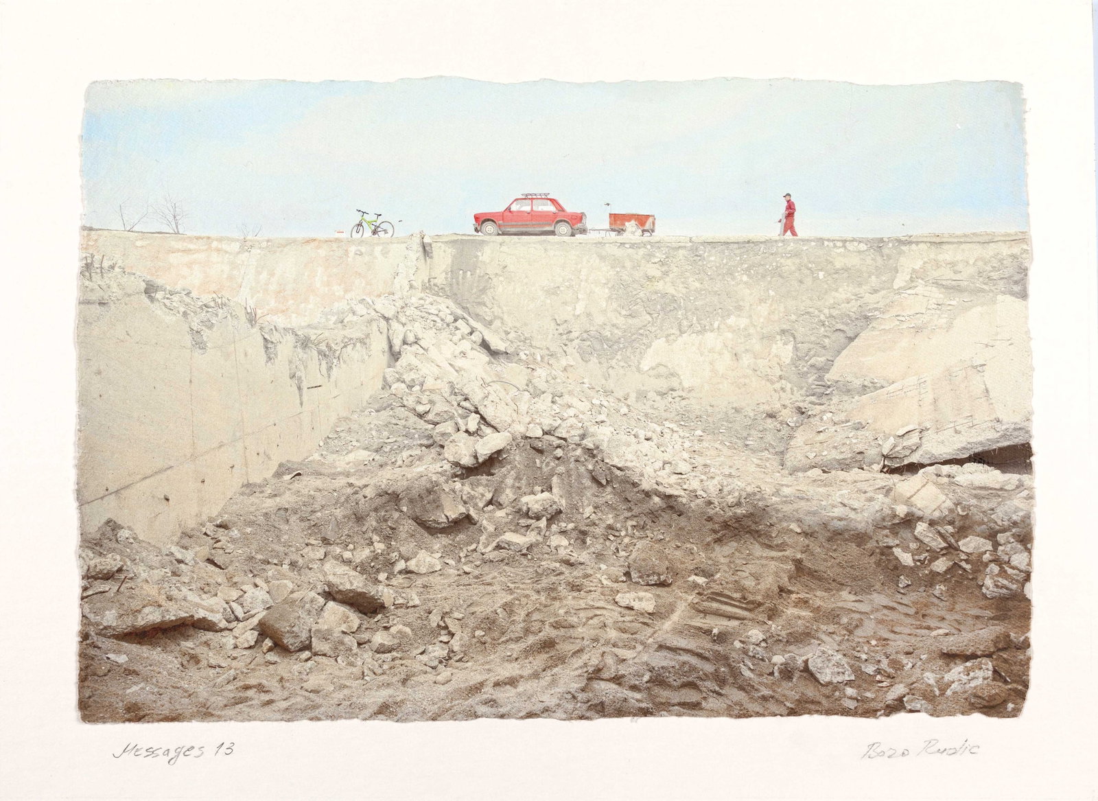 BORO RUDIC (*1954): BORO RUDIC (*1954) | 'messages 13', 2017 Image Size: c. 21 × 31 cm English Hand-painted archival pigment print on handmade paper, flush-mounted on paper board c. 26 x 36 cm, in excellent