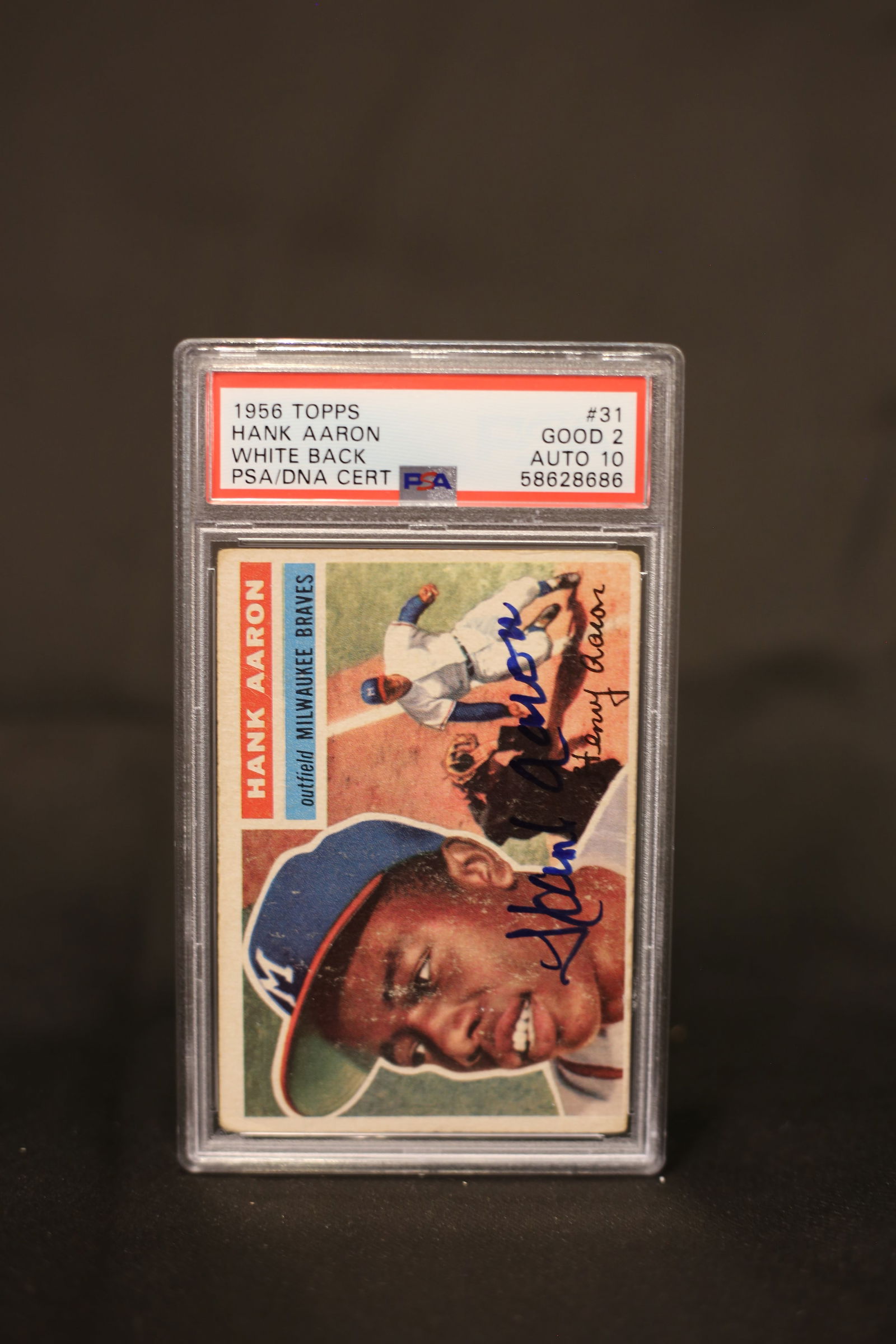 1956 Topps Hank Aaron #31 White Back PSA/DNA Certified Good 2 Auto 10 (1 of 2)