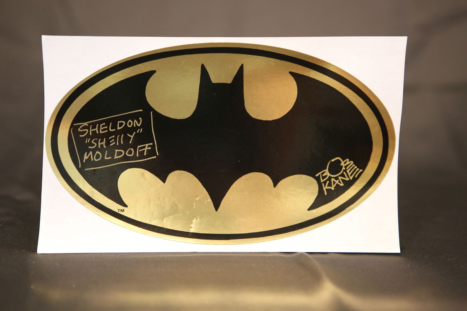Sheldon "Shelly" Moldoff and Bob Kane Autographed Batman Symbol Sticker  with JSA/LOA (1 of 5)