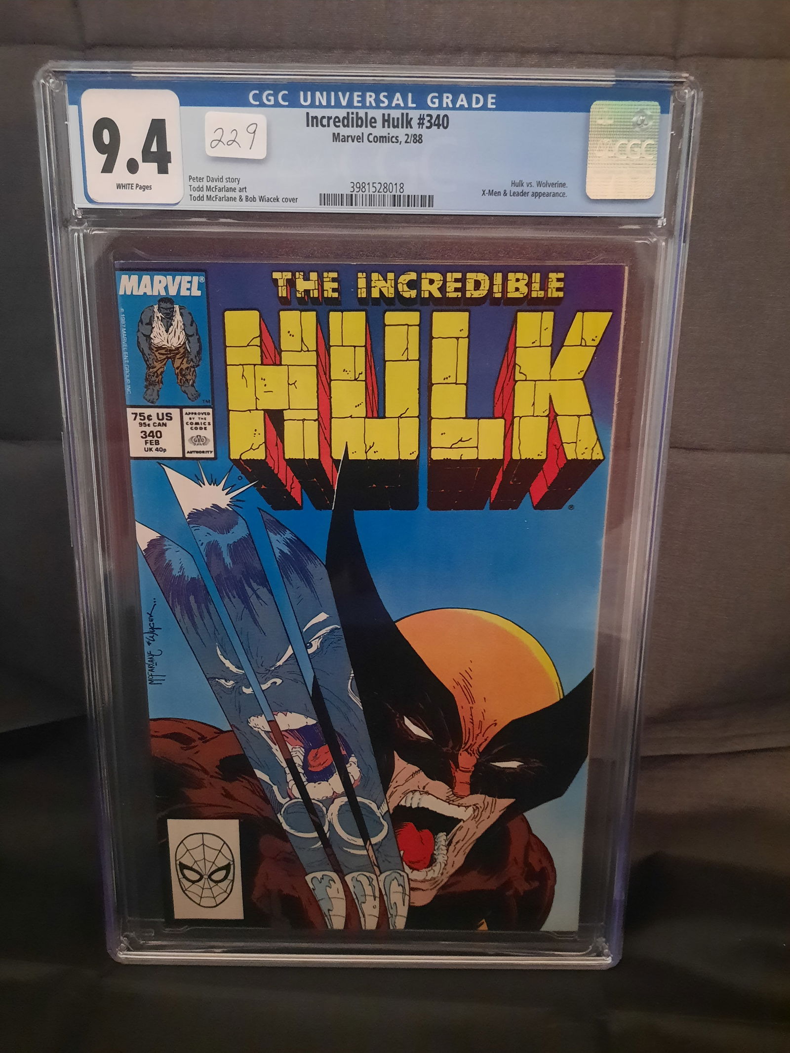 Incredible Hulk#340 cgc 9.4, 1988, Hulk vs Wolverine, white pages (1 of 2)