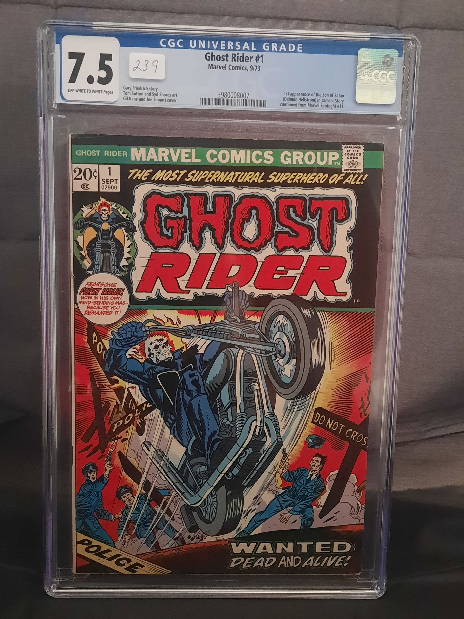 Ghost rider 1 cgc 7.5, 1973, 1st appearance of the Son of Satan (1 of 2)