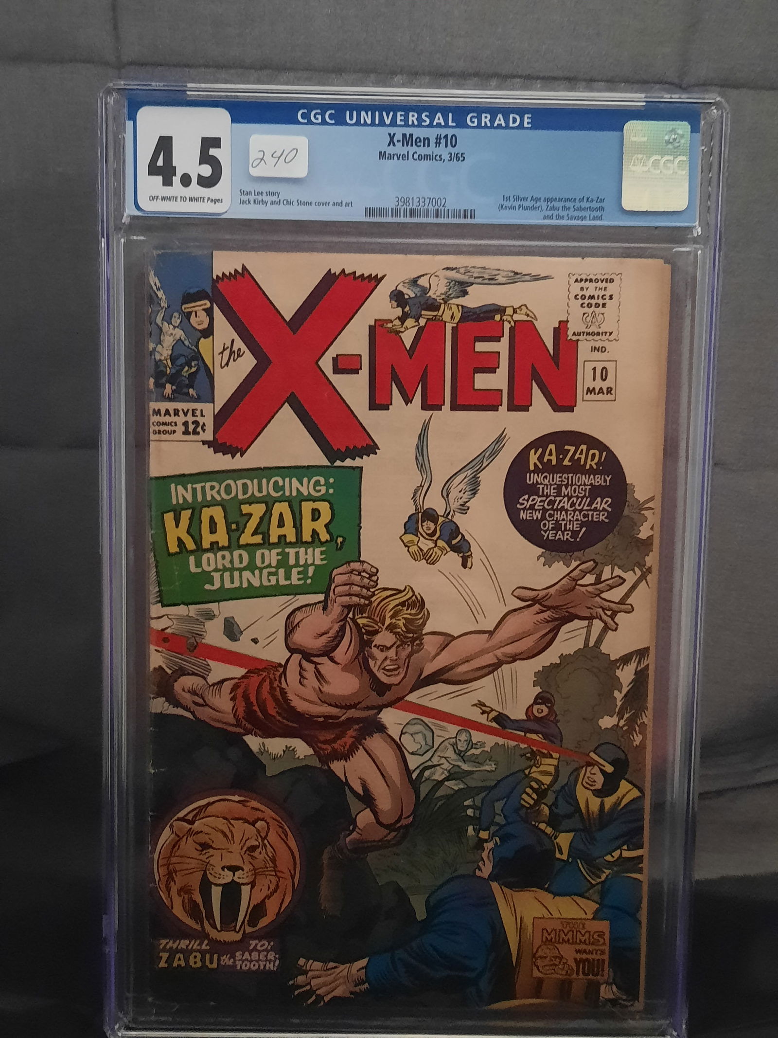 X-Men #10 cgc 4.5, 1965 , 1st appearance of Ka-Zar (1 of 2)
