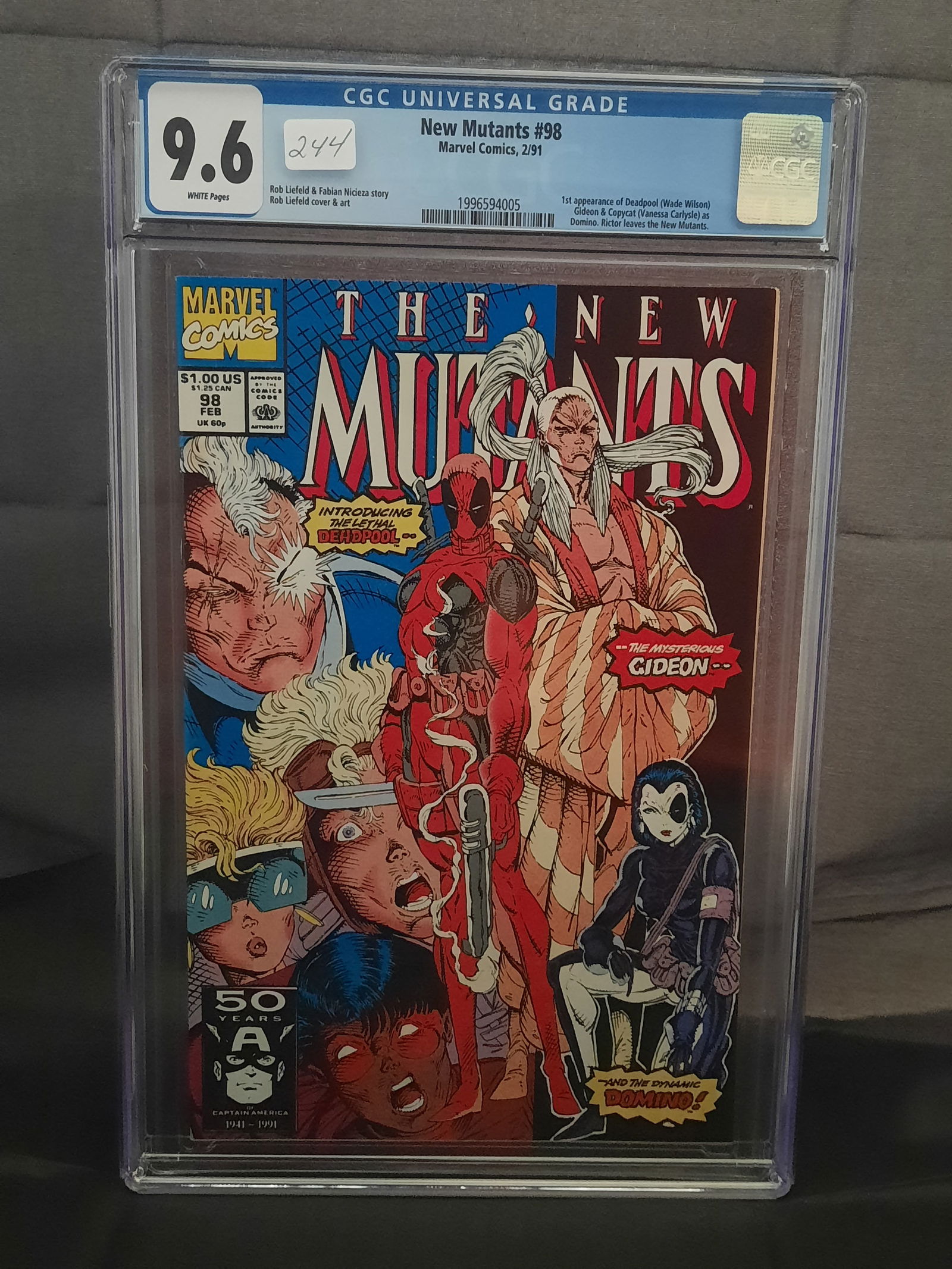 New Mutants #98 cgc 9.6, 1991, 1st appearance of Deadpool, white pages (1 of 2)