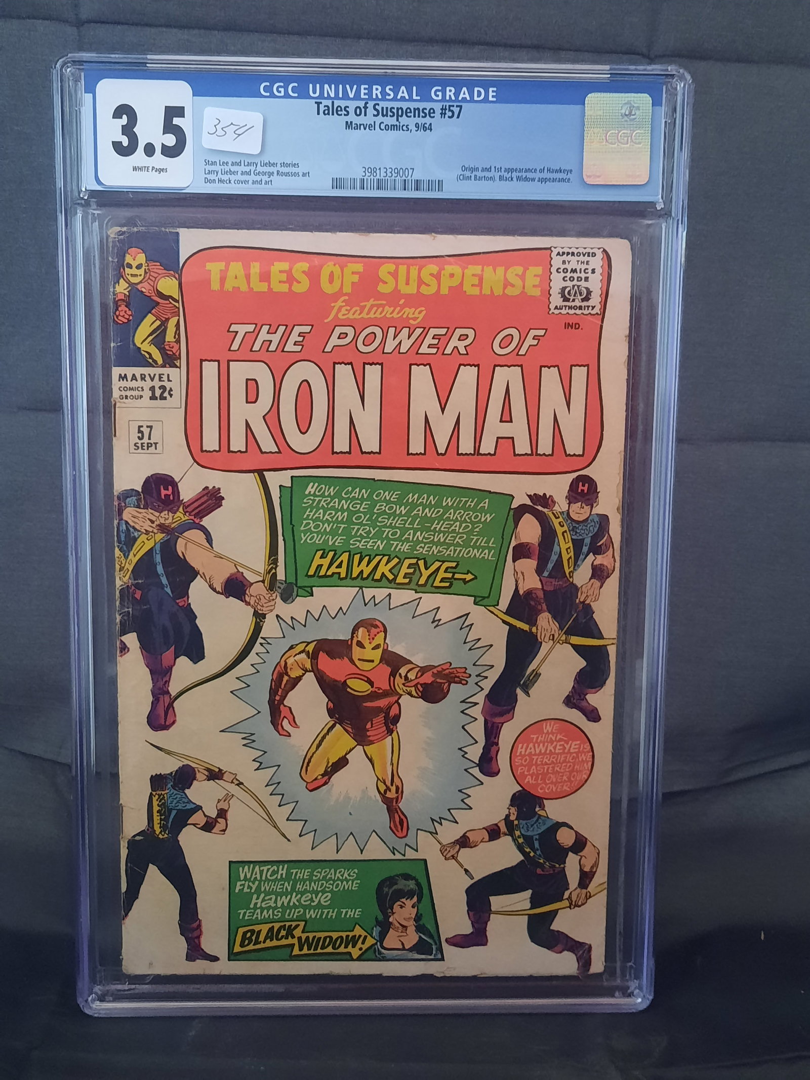 Tales Of Suspense #57 cgc 3.5, 1964, Origin an 1st App of Hawkeye: Nice!