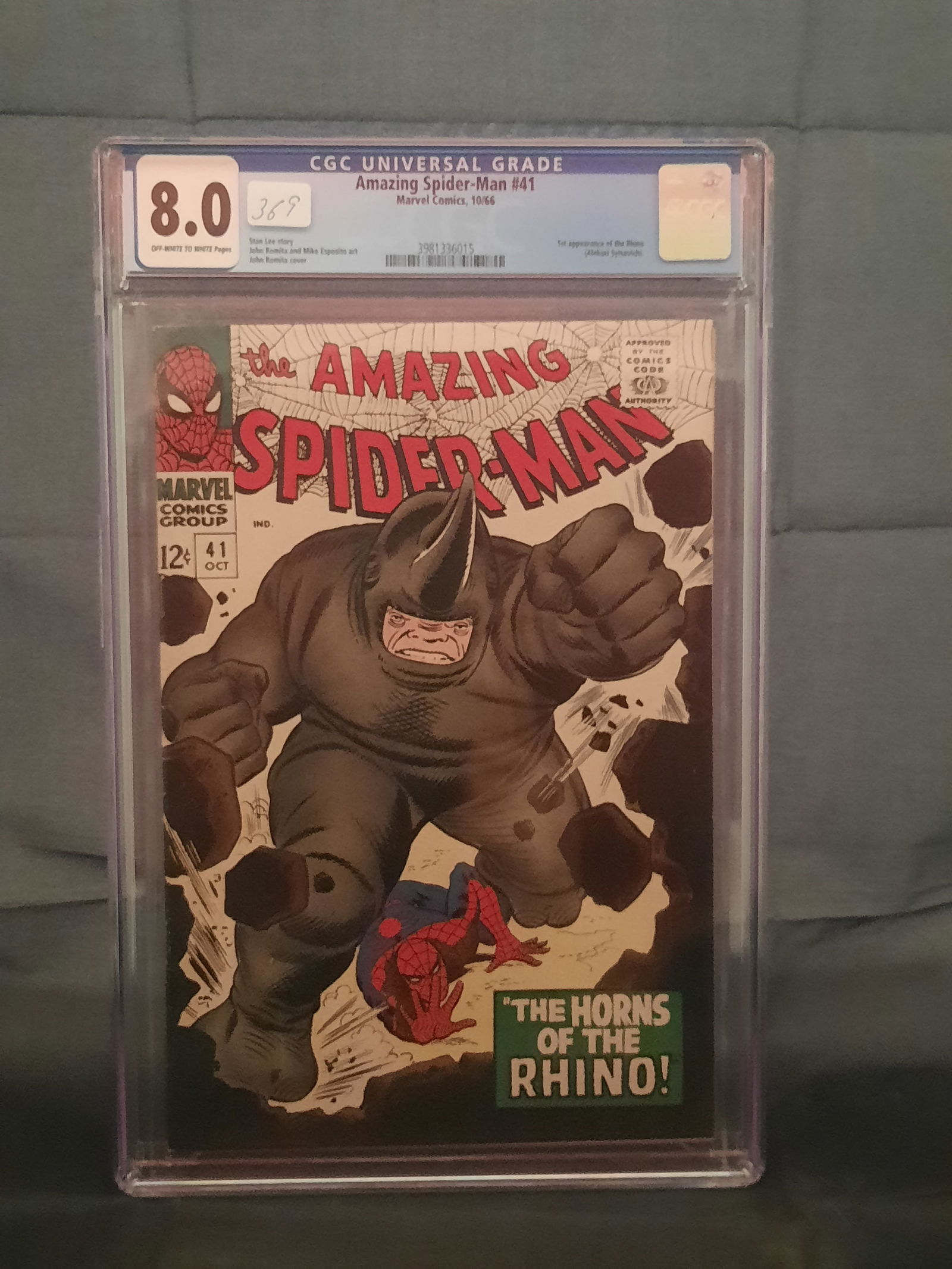 Amazing Spiderman #41 cgc 8.0, 1966, 1stg App of the Rhino (1 of 2)