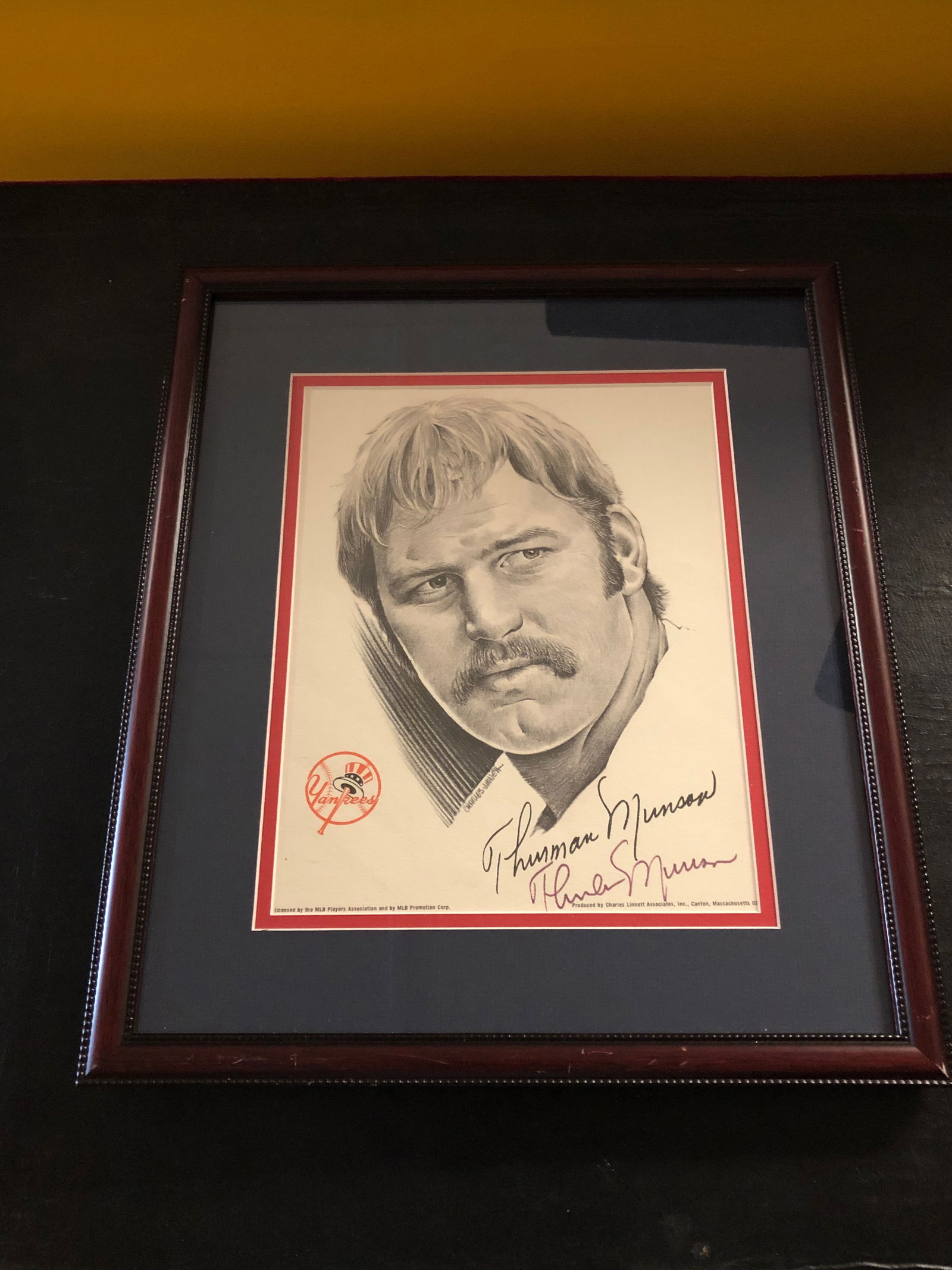 Thurman Munson Signed Lithograph Framed 13”x15” with JSA LOA (1 of 4)