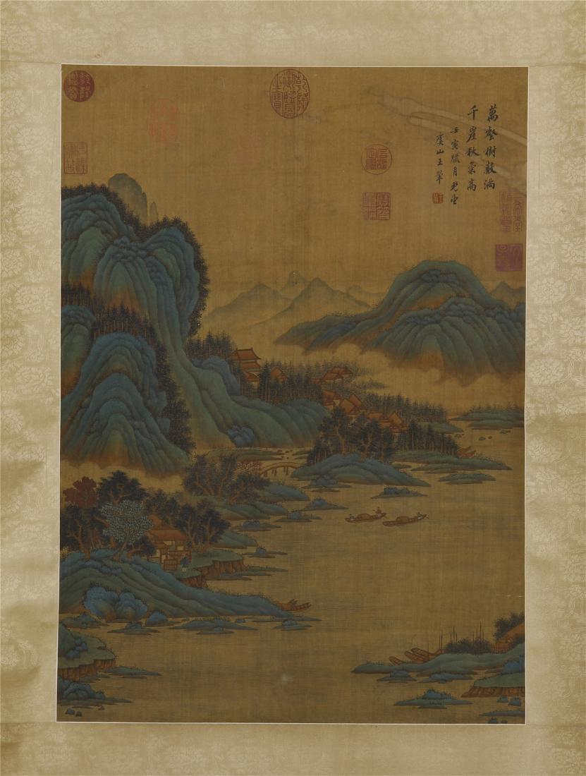 CHINESE SCROLL PAINTING OF MOUNTAIN VIEWS: CHINESE SCROLL PAINTING OF MOUNTAIN VIEWS. L. 58 cm. W. 41.5 cm. Shipping cost $20 to any USA 48 states and $60 oversea shipping.