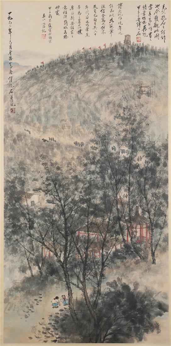 CHINESE SCROLL PAINTING OF MOUNTAIN VIEWS: CHINESE SCROLL PAINTING OF MOUNTAIN VIEWS. L.140 cm. W.67.5 cm. Shipping cost $30 to any USA 48 states and $100 oversea shipping. Our package processing time range is 2wk to 4wk. Items to some Asian c