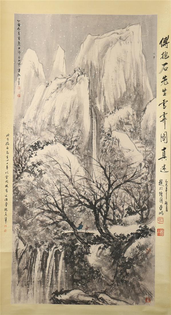 CHINESE SCROLL PAINTING OF MOUNTAIN VIEWS: CHINESE SCROLL PAINTING OF MOUNTAIN VIEWS. Image only size only size 140 cm by 70 cm. Local pickup in our NJ warehouse available. Shipping cost $30 to US 48 states and $100 for oversea delivery. Combi