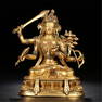 TIBETAN GEM STONE INLAID GILT BRONZE SEATED BUDDHA