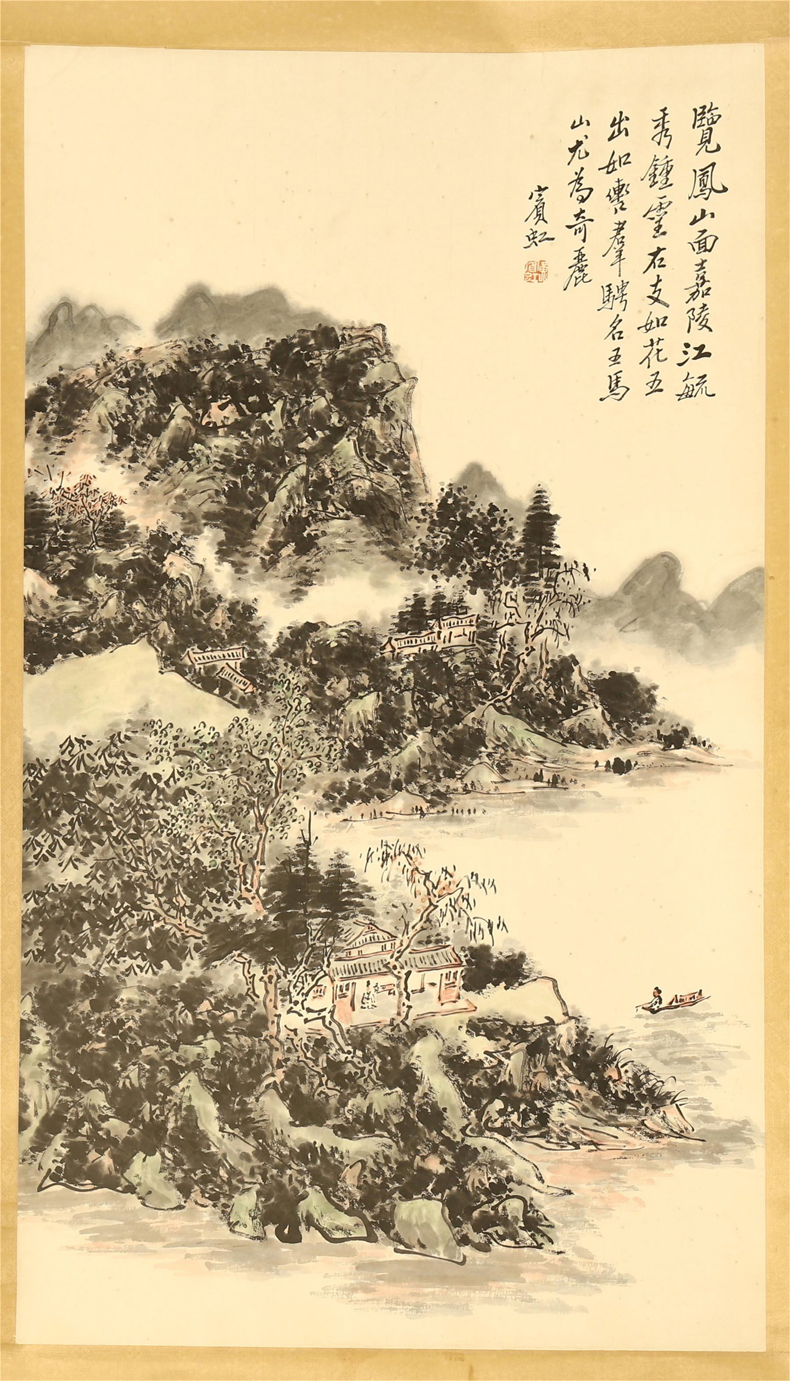 CHINESE SCROLL PAINTING OF MOUNTAIN VIEWS: CHINESE SCROLL PAINTING OF MOUNTAIN VIEWS. Image only size 92 cm by 52.5 cm. Local pickup in our NJ warehouse available. Shipping cost $30 to US 48 states and $100 for oversea delivery. Combined shipp
