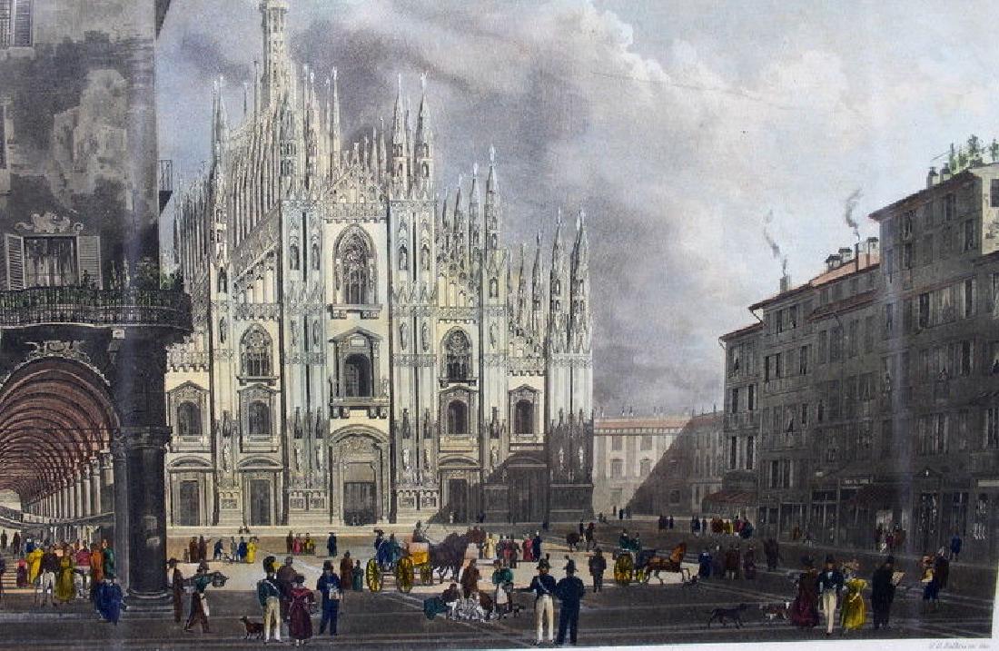 Old Engraved Print Milan "Milan Cathedral" - 1835: Milan Cathedral. Edition of L.V. Pozzi Negotiations of prints in the De-Cristoforis Gallery No. 45-46 / External measures with frame 48x43 cm. Drawings by G. Gatti, G. Mazzola and R. Focosi