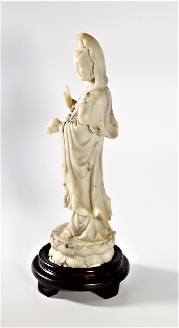 Chinese White Jade Carving Kwan Yin Standing on Lotus (1 of 6)