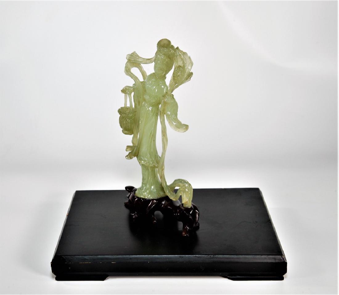 Chinese Jade Carving Immortal Beauty with Basket: Chinese Jade carving, including: Immortal beauty with basket and flower Statue; stand included; Approx.Â H: 21 cm